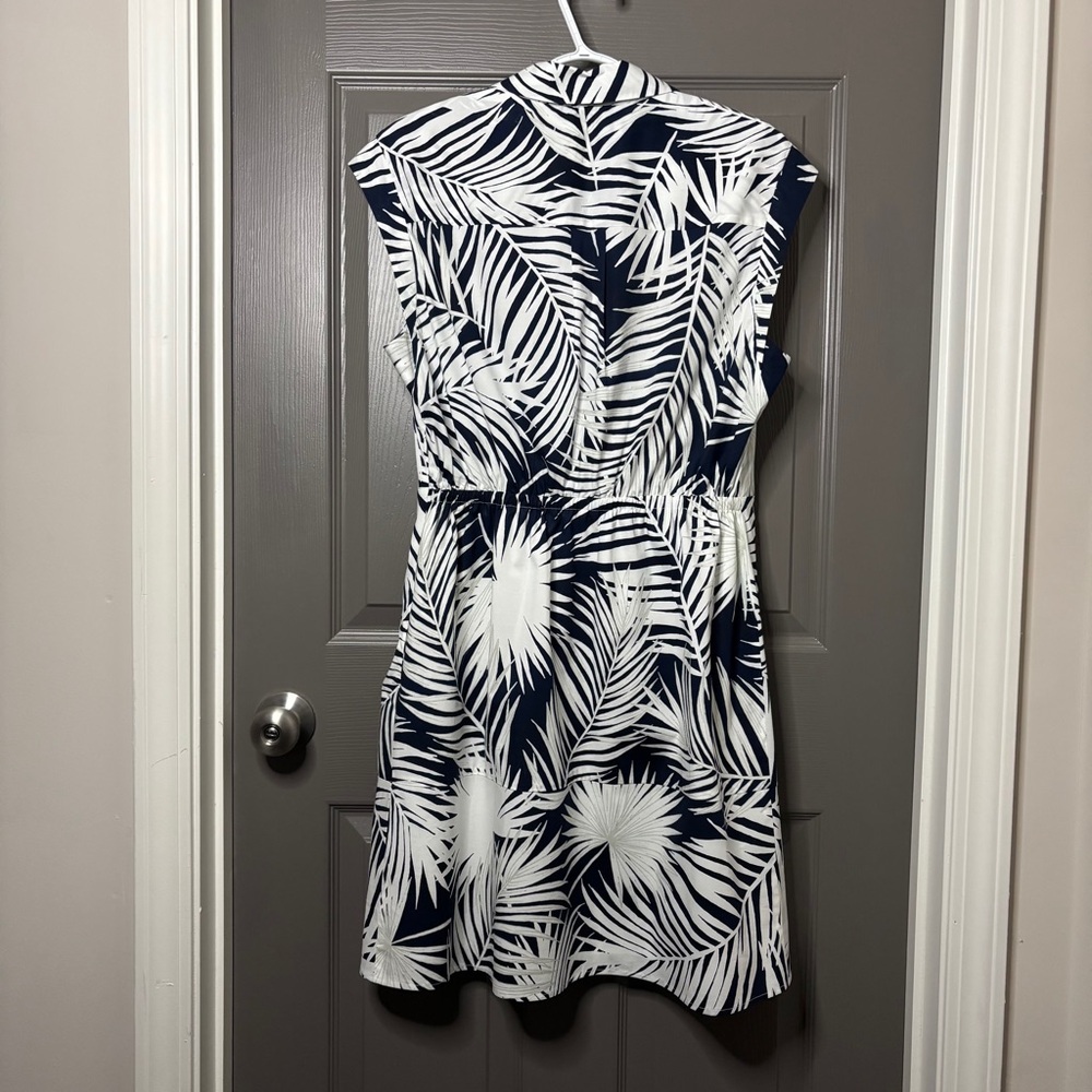 MILLY Maxwell Palm Print Poplin Dress Navy Blue & White Size 12 - Picture 12 of 15